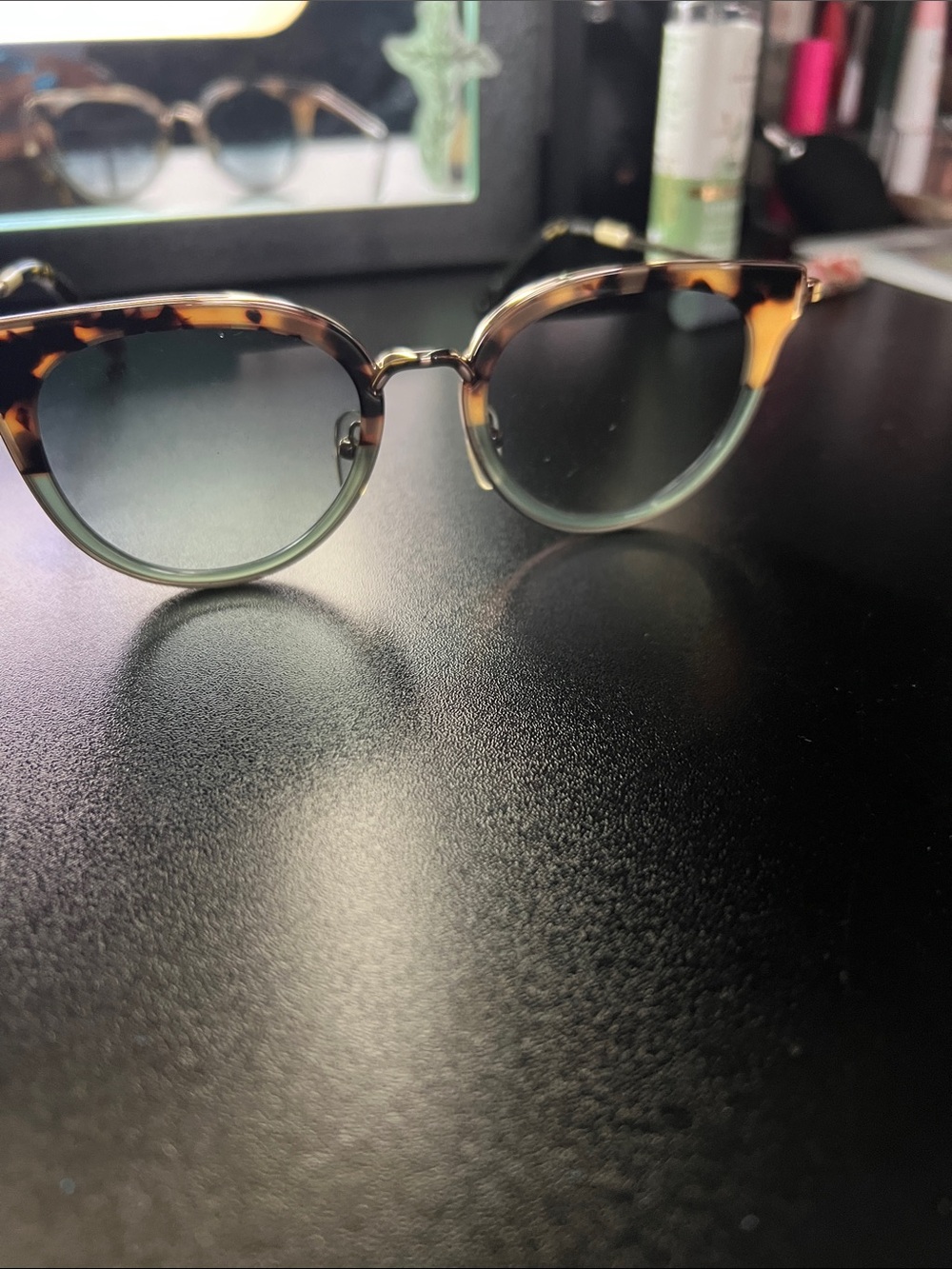 Toms Tortoise Cat-Eye Sunglasses with Green Gradient Lenses